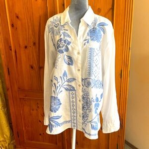 Johnny Was White and Blue Floral Blouse